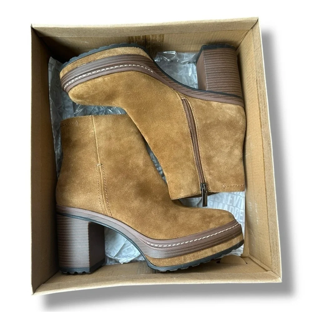 Steve Madden Sloanne Suede Leather Platform Ankle Boots in Cognac | Size 9.5